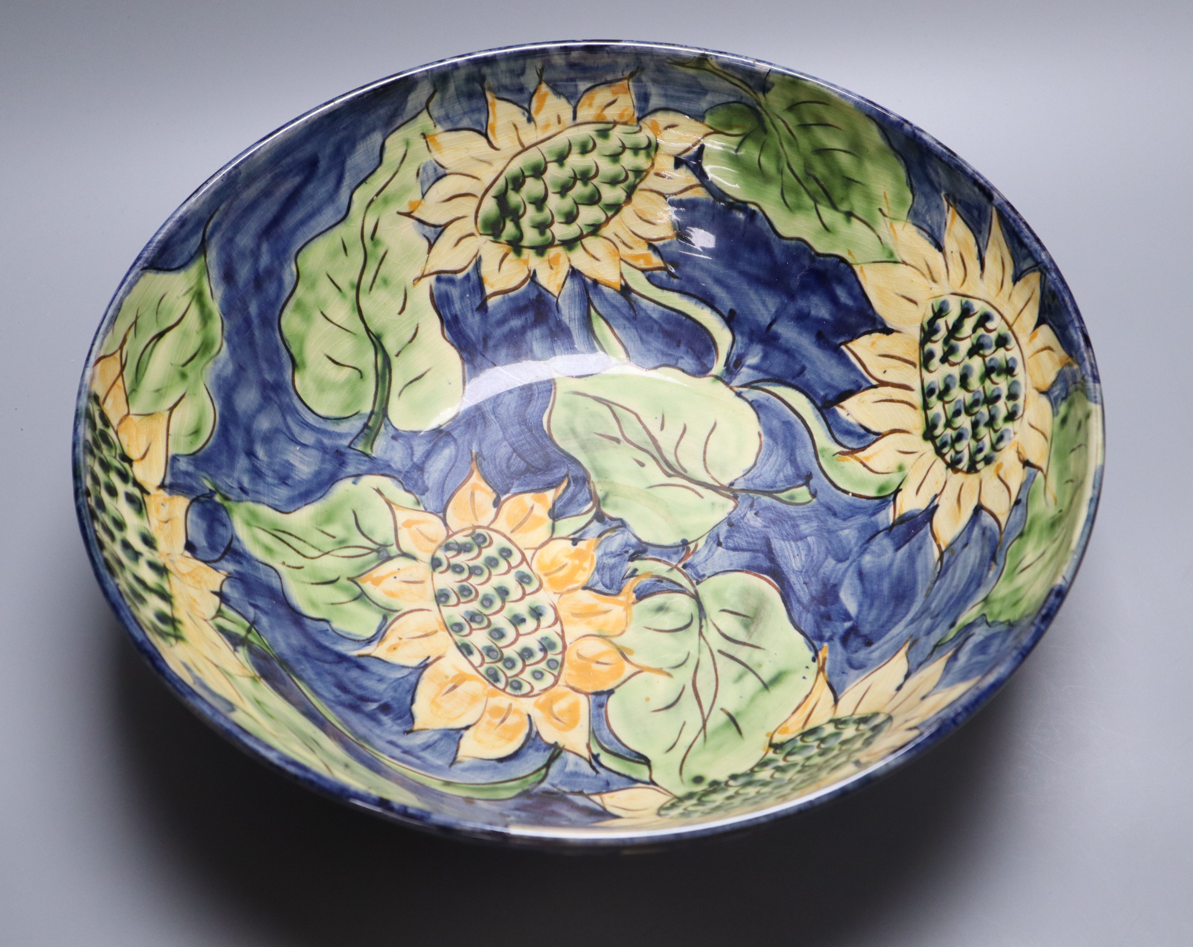 A Paul Jackson studio pottery Sunflower bowl, signed, diameter 36cm